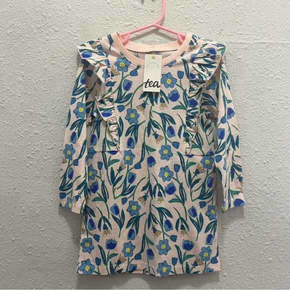 Tea Collection Ruffle Sleeve A Line Dress Tulip Thistle NWT Size 3 - Picture 2 of 6